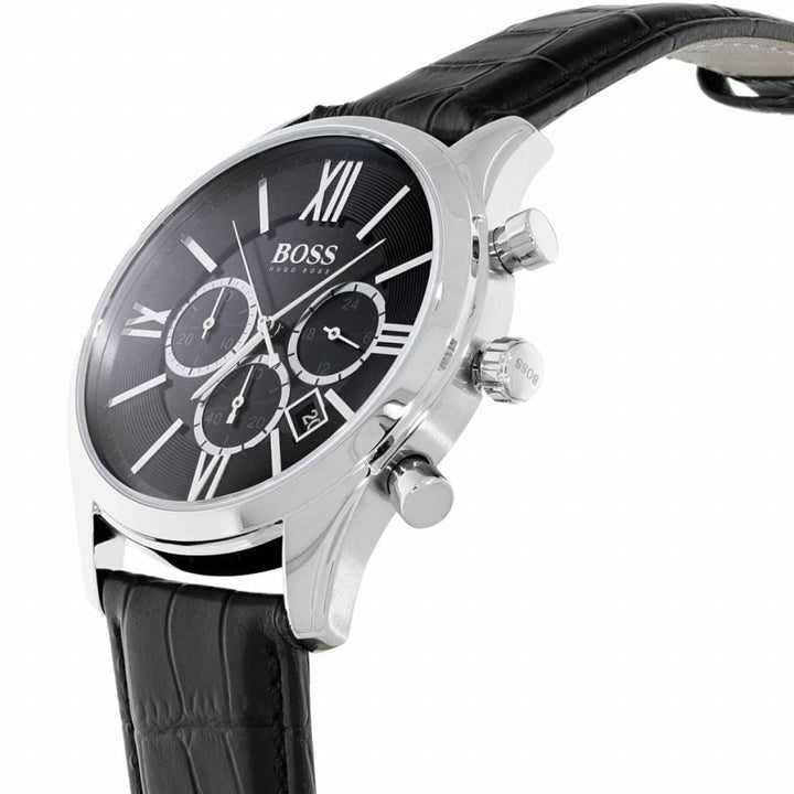 ساعة يد بوس Boss أصلية باللون الأسود جلد طبيعي