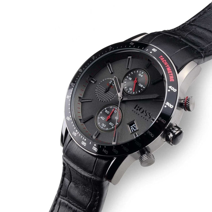 ساعة يد بوس Boss جلد طبيعي أوريجينال باللون الأسود 