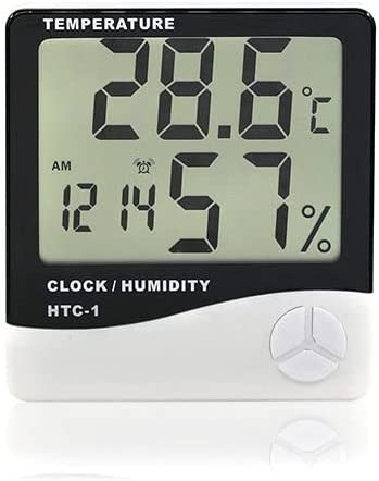 ساعة منبه رقمي إل سي دي بمقياس الحرارة ورطوبة باللون الأبيض