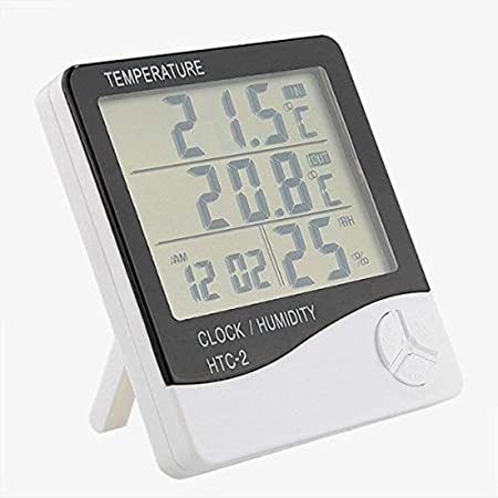 ساعة منبه رقمي إل سي دي بمقياس الحرارة ورطوبة عملي