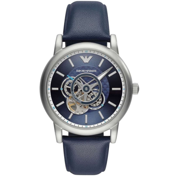 ساعة إمبريو أرماني رجالي أوريجينال باللون الأزرق جلد طبيعي